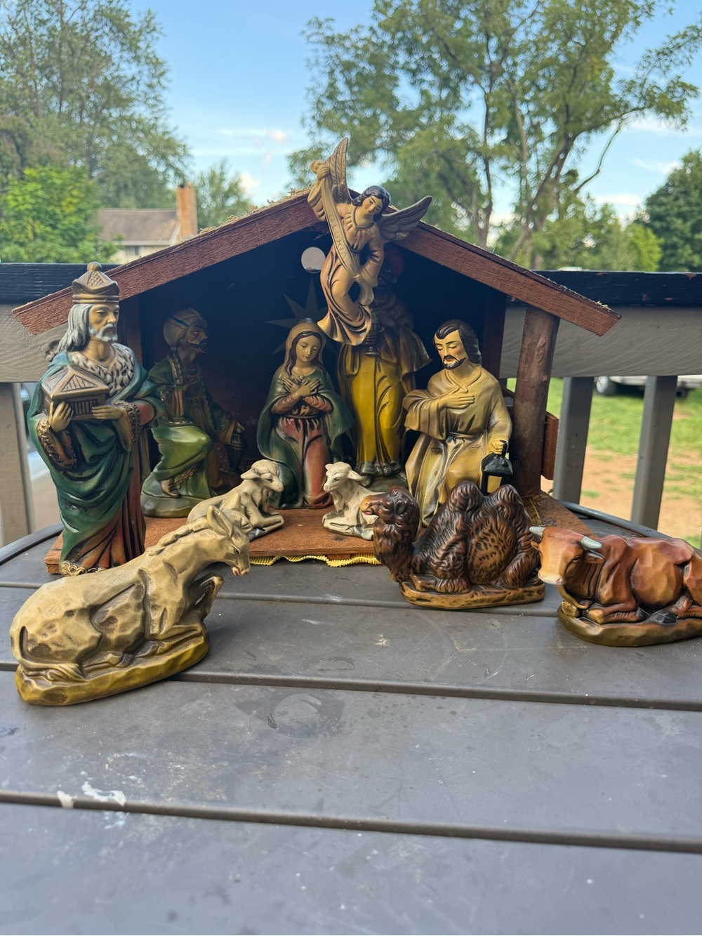 Japna Hand-Painted Nativity Set in Brown, Green, Gold